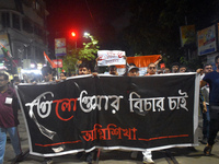 People protest over the sexual assault and murder of a postgraduate woman doctor in Kolkata, India, on September 8, 2024. (