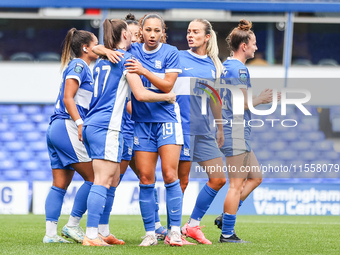 Lucy Quinn of Birmingham celebrates scoring from the penalty spot with her teammates during the FA Women's Championship match between Birmin...