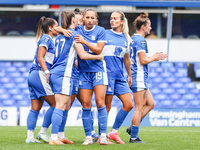 Lucy Quinn of Birmingham celebrates scoring from the penalty spot with her teammates during the FA Women's Championship match between Birmin...