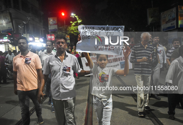 People protest over the sexual assault and murder of a postgraduate woman doctor in Kolkata, India, on September 8, 2024. 