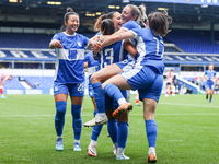 #13, Ivana Fuso of Birmingham is mobbed by teammates as they celebrate her goal, making it 5-0 during the FA Women's Championship match betw...