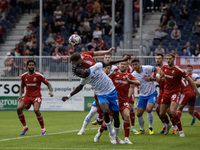 Barrow's Katia Kouyate puts the Swindon defense under pressure during the Sky Bet League 2 match between Barrow and Swindon Town at Holker S...