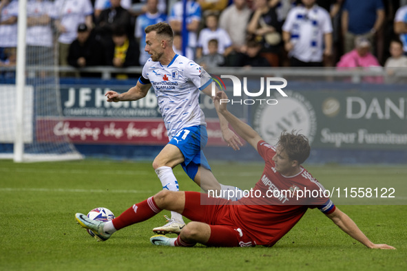 Elliot Newby of Barrow plays during the Sky Bet League 2 match between Barrow and Swindon Town at Holker Street in Barrow-in-Furness, Englan...