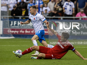 Elliot Newby of Barrow plays during the Sky Bet League 2 match between Barrow and Swindon Town at Holker Street in Barrow-in-Furness, Englan...