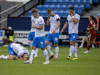 Barrow's players react after Swindon equalizes in the 98th minute of the Sky Bet League 2 match between Barrow and Swindon Town at Holker St...