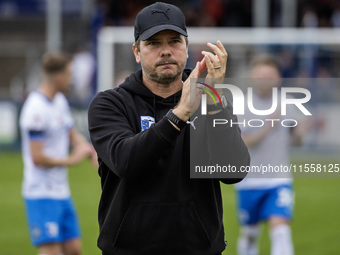 Barrow manager Stephen Clemence during the Sky Bet League 2 match between Barrow and Swindon Town at Holker Street in Barrow-in-Furness, Eng...