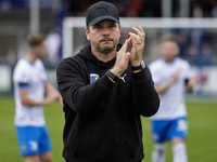 Barrow manager Stephen Clemence during the Sky Bet League 2 match between Barrow and Swindon Town at Holker Street in Barrow-in-Furness, Eng...