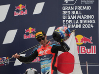 Ogura Ai stands on the podium as the winner during the Gran Premio Red Bull di San Marino e della Riviera di Rimini Grand Prix Race MotoGP o...