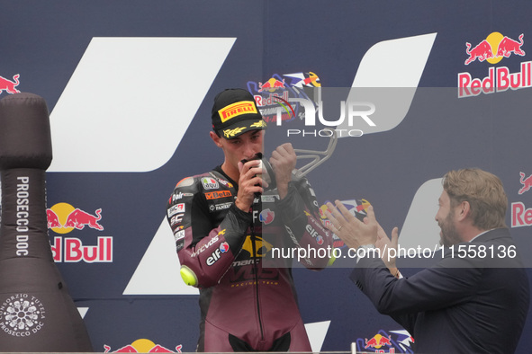 Arbilino, Tony winner, stands on the podium during the Gran Premio Red Bull di San Marino e della Riviera di Rimini Grand Prix Race MotoGP o...