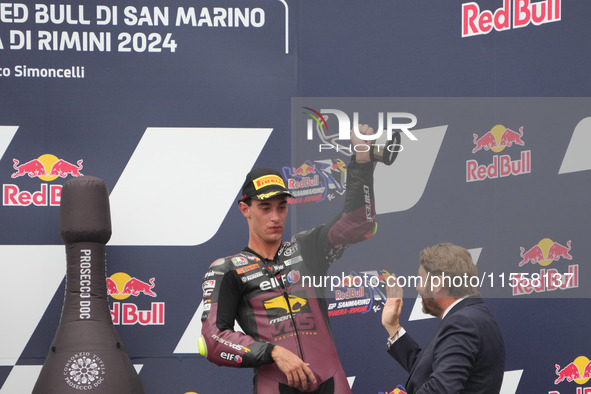 Arbilino, Tony winner, stands on the podium during the Gran Premio Red Bull di San Marino e della Riviera di Rimini Grand Prix Race MotoGP o...