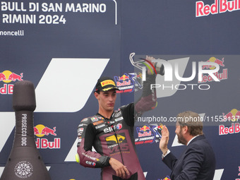 Arbilino, Tony winner, stands on the podium during the Gran Premio Red Bull di San Marino e della Riviera di Rimini Grand Prix Race MotoGP o...