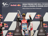 Ogura Ai stands on the podium as the winner during the Gran Premio Red Bull di San Marino e della Riviera di Rimini Grand Prix Race MotoGP o...