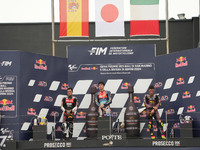 Winners on the podium Moto 2 Race Ogura Ai, Canet Aron, and Arbolino Tony during the Gran Premio Red Bull di San Marino e della Riviera di R...