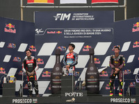 Winners on the podium Moto 2 Race Ogura Ai, Canet Aron, and Arbolino Tony during the Gran Premio Red Bull di San Marino e della Riviera di R...