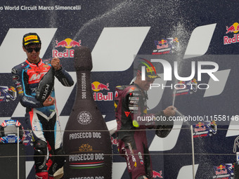 Winners on the podium Moto 2 Race Ogura Ai, Canet Aron, and Arbolino Tony during the Gran Premio Red Bull di San Marino e della Riviera di R...