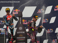 Winners on the podium Moto 2 Race Ogura Ai, Canet Aron, and Arbolino Tony during the Gran Premio Red Bull di San Marino e della Riviera di R...