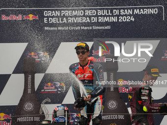 Winners on the podium Moto 2 Race Ogura Ai, Canet Aron, and Arbolino Tony during the Gran Premio Red Bull di San Marino e della Riviera di R...