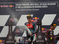 Winners on the podium Moto 2 Race Ogura Ai, Canet Aron, and Arbolino Tony during the Gran Premio Red Bull di San Marino e della Riviera di R...