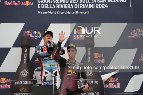 Arbilino, Tony winner, stands on the podium during the Gran Premio Red Bull di San Marino e della Riviera di Rimini Grand Prix Race MotoGP o...