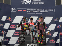 Winners on the podium Moto 2 Race Ogura Ai, Canet Aron, and Arbolino Tony during the Gran Premio Red Bull di San Marino e della Riviera di R...