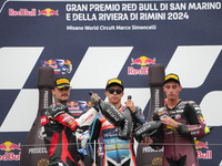 Winners on the podium Moto 2 Race Ogura Ai, Canet Aron, and Arbolino Tony during the Gran Premio Red Bull di San Marino e della Riviera di R...