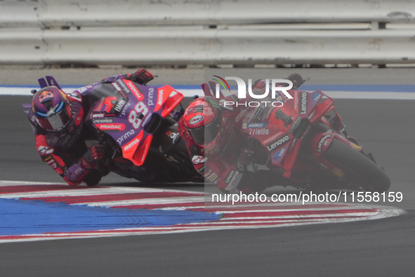 Francesco Bagnaia and Jorge Martin participate in the Gran Premio Red Bull di San Marino e della Riviera di Rimini Grand Prix Race MotoGP on...