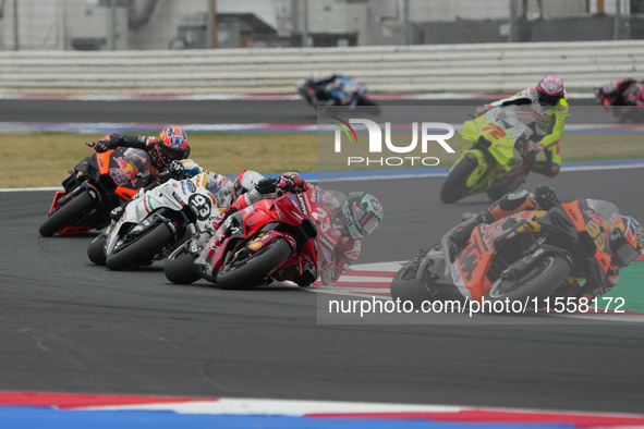 Brad Binder, Enea Bastianini, and Marc Marquez during the Gran Premio Red Bull di San Marino e della Riviera di Rimini Grand Prix Race MotoG...