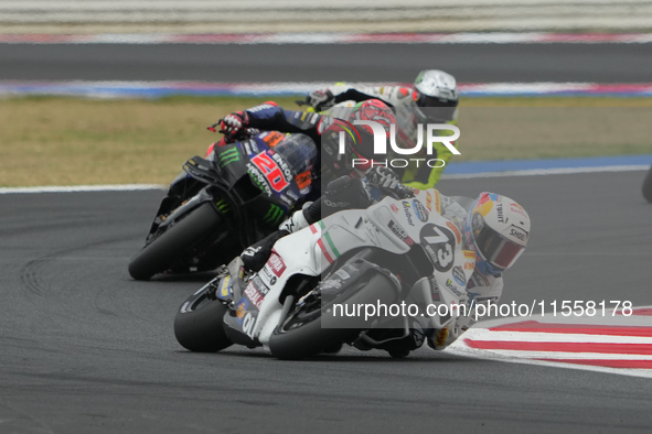 Alex Marquez and Fabio Quartararo participate in the Gran Premio Red Bull di San Marino e della Riviera di Rimini Grand Prix Race MotoGP on...