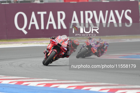 Francesco Bagnaia participates in the Gran Premio Red Bull di San Marino e della Riviera di Rimini Grand Prix Race MotoGP on Sunday at Misan...