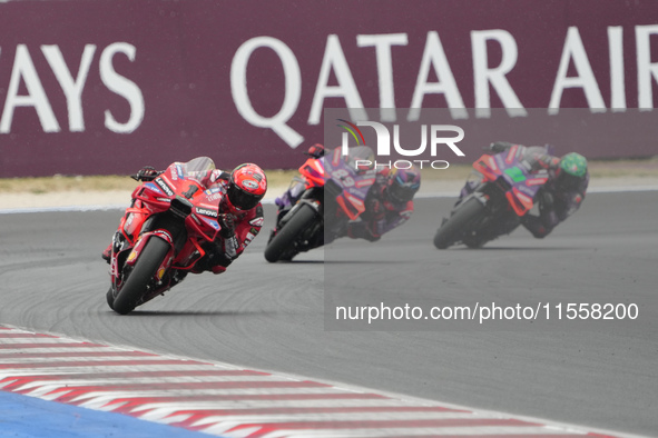 Francesco Bagnaia participates in the Gran Premio Red Bull di San Marino e della Riviera di Rimini Grand Prix Race MotoGP on Sunday at Misan...