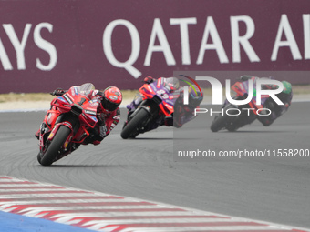 Francesco Bagnaia participates in the Gran Premio Red Bull di San Marino e della Riviera di Rimini Grand Prix Race MotoGP on Sunday at Misan...