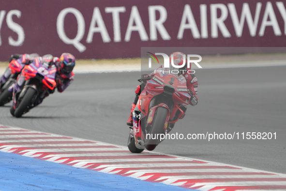 Francesco Bagnaia participates in the Gran Premio Red Bull di San Marino e della Riviera di Rimini Grand Prix Race MotoGP on Sunday at Misan...