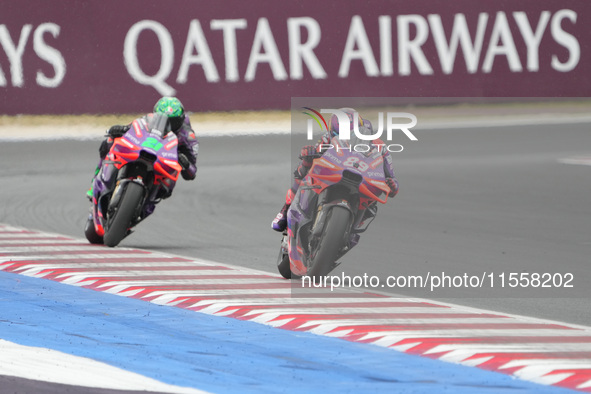 Jorge Martin and Franco Morbidelli participate in the Gran Premio Red Bull di San Marino e della Riviera di Rimini Grand Prix Race MotoGP on...