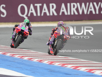 Jorge Martin and Franco Morbidelli participate in the Gran Premio Red Bull di San Marino e della Riviera di Rimini Grand Prix Race MotoGP on...