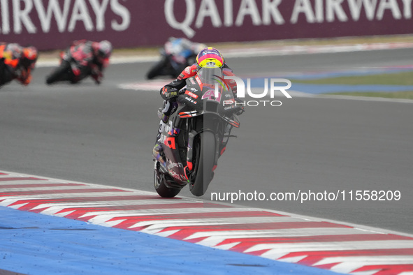 Aleix Espargaro participates in the Gran Premio Red Bull di San Marino e della Riviera di Rimini Grand Prix Race MotoGP on Sunday at Misano...