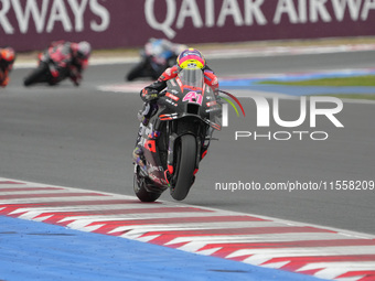 Aleix Espargaro participates in the Gran Premio Red Bull di San Marino e della Riviera di Rimini Grand Prix Race MotoGP on Sunday at Misano...