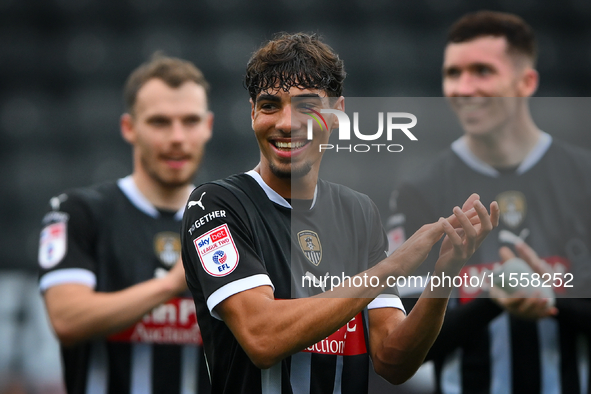 George Abbott of Notts County celebrates victory during the Sky Bet League 2 match between Notts County and Accrington Stanley at Meadow Lan...