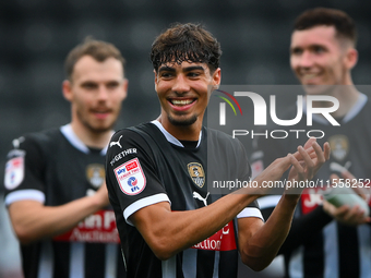 George Abbott of Notts County celebrates victory during the Sky Bet League 2 match between Notts County and Accrington Stanley at Meadow Lan...