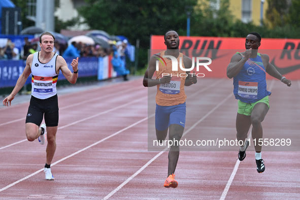 Simon Verherstraet of Belgium, Laetrile Tebogo of Botswana, and Arnaldo Romero Crespo of Cuba during the Grand Prix Brescia 2024 in Brescia,...