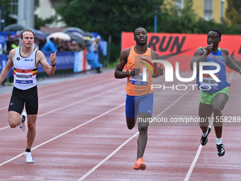 Simon Verherstraet of Belgium, Laetrile Tebogo of Botswana, and Arnaldo Romero Crespo of Cuba during the Grand Prix Brescia 2024 in Brescia,...