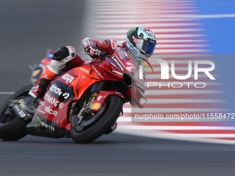 Enea Bastianini of Italy and Ducati Lenovo Team rides on track during the Race of MotoGP of San Marino at Misano World Circuit in Misano Adr...