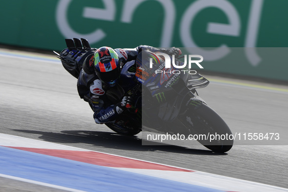 Alex Rins of Spain and Monster Energy Yamaha MotoGP rides on track during the Race of MotoGP of San Marino at Misano World Circuit in Misano...