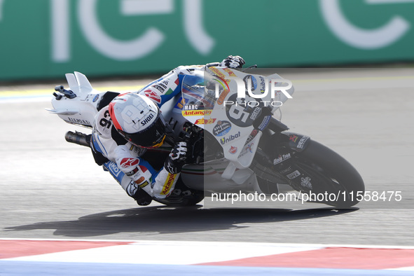 Marc Marquez of Spain and Gresini Racing MotoGP rides on track during the Race of MotoGP of San Marino at Misano World Circuit in Misano Adr...