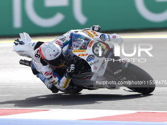 Marc Marquez of Spain and Gresini Racing MotoGP rides on track during the Race of MotoGP of San Marino at Misano World Circuit in Misano Adr...