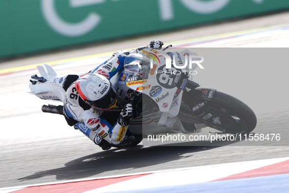 Marc Marquez of Spain and Gresini Racing MotoGP rides on track during the Race of MotoGP of San Marino at Misano World Circuit in Misano Adr...