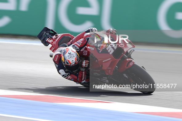 Pedro Acosta of Spain and Red Bull GASGAS Tech3 rides on track during the Race of MotoGP of San Marino at Misano World Circuit in Misano Adr...