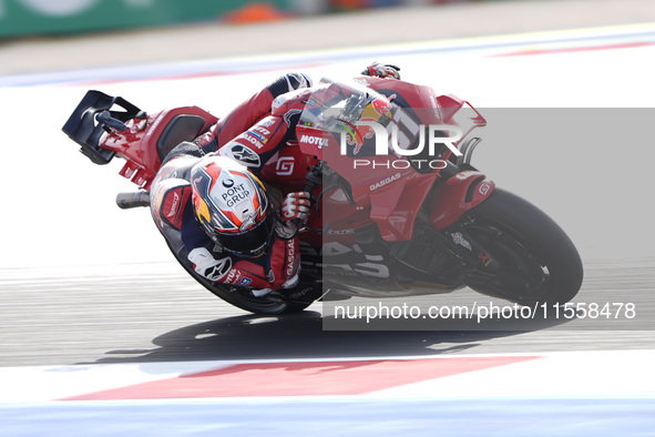 Pedro Acosta of Spain and Red Bull GASGAS Tech3 rides on track during the Race of MotoGP of San Marino at Misano World Circuit in Misano Adr...