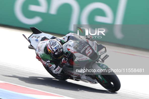 Johann Zarco of France and LCR Honda rides on track during the Race of MotoGP of San Marino at Misano World Circuit in Misano Adriatico, Ita...