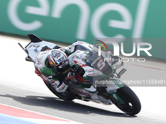 Johann Zarco of France and LCR Honda rides on track during the Race of MotoGP of San Marino at Misano World Circuit in Misano Adriatico, Ita...