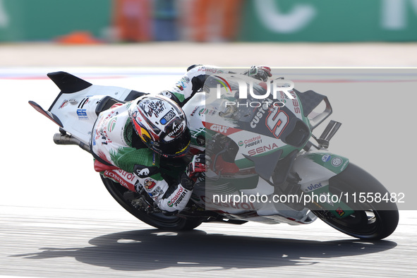 Johann Zarco of France and LCR Honda rides on track during the Race of MotoGP of San Marino at Misano World Circuit in Misano Adriatico, Ita...